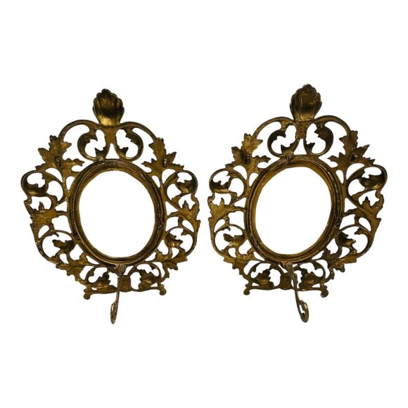 VTG Pair Virginia Metalcrafters Oval Brass Picture Frames Ornate Victorian 11" - Picture 11 of 14